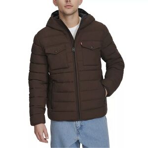 NWT Levi's Men's 2-Pocket Stretch Quilted Puffer, Chocolate Brown, Large